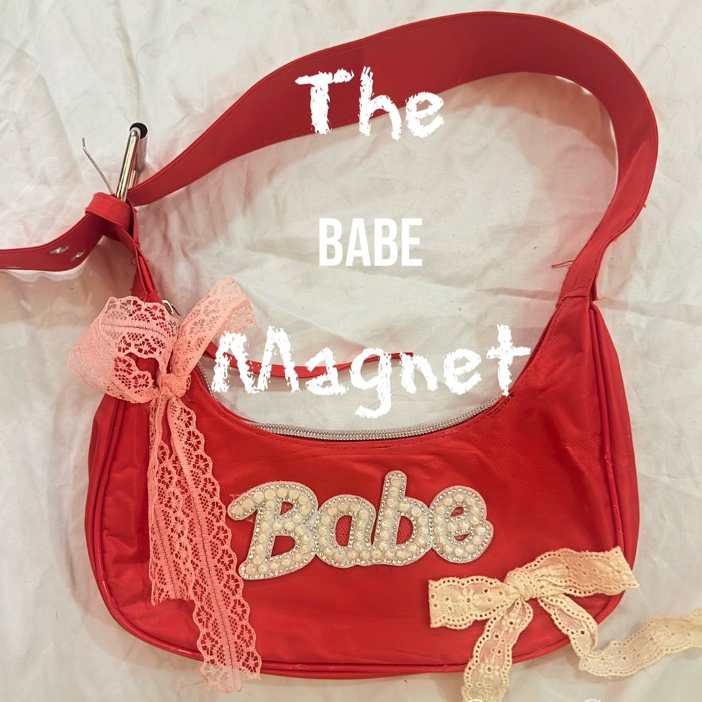 Handmade Red “Babe” Shoulder Bag Lace Bow Embellished Y2K